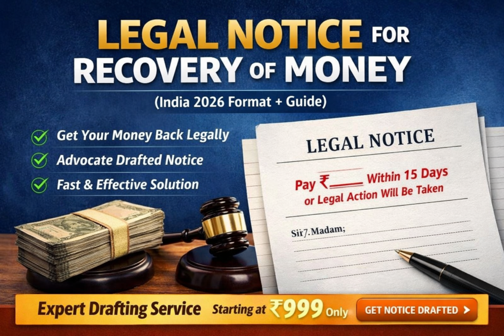 legal notice for recovery of money India format advocate drafted notice 2026